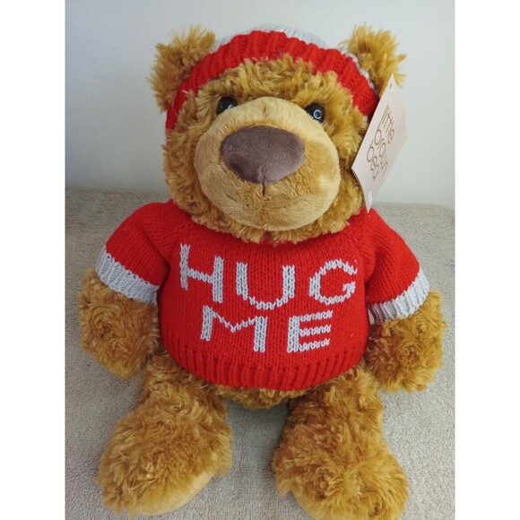 Gund 2013 Hug Me Little Brown Bear Plush Stuffed Animal w/ Sweater Beanie, Rare - Picture 1 of 7